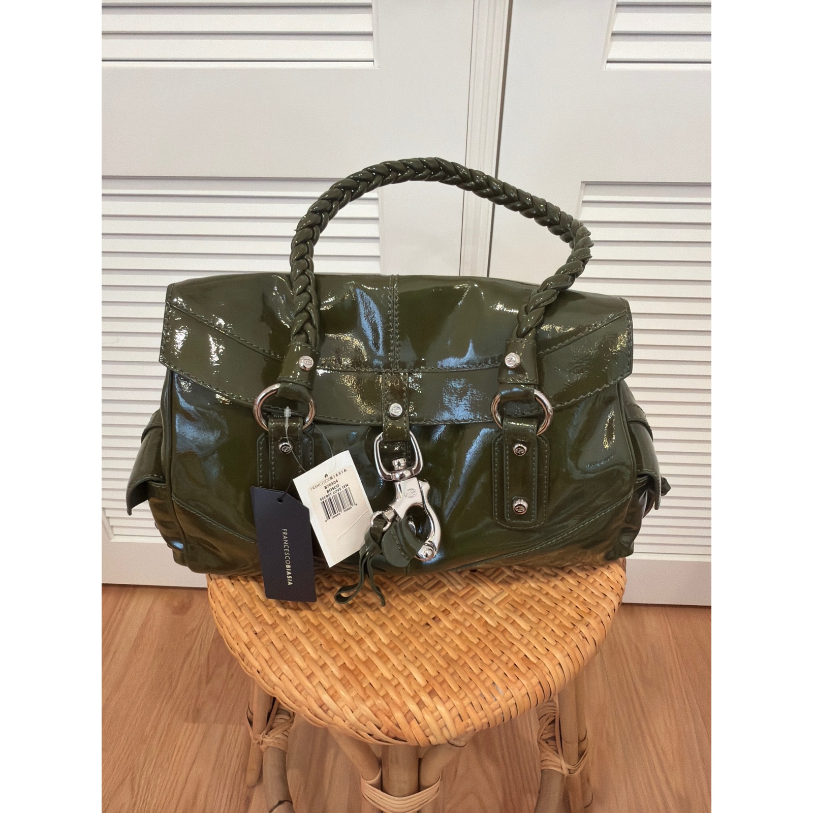 Francesco Biasia Secret Love Ten Satchel Bosco Green Patent Leather Bag B70504